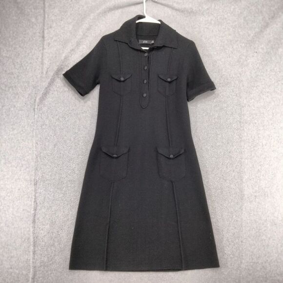 JON Sweater Dress Wmn M Black Knit Short Sleeve Button Detail Pockets Vintage - Picture 1 of 11